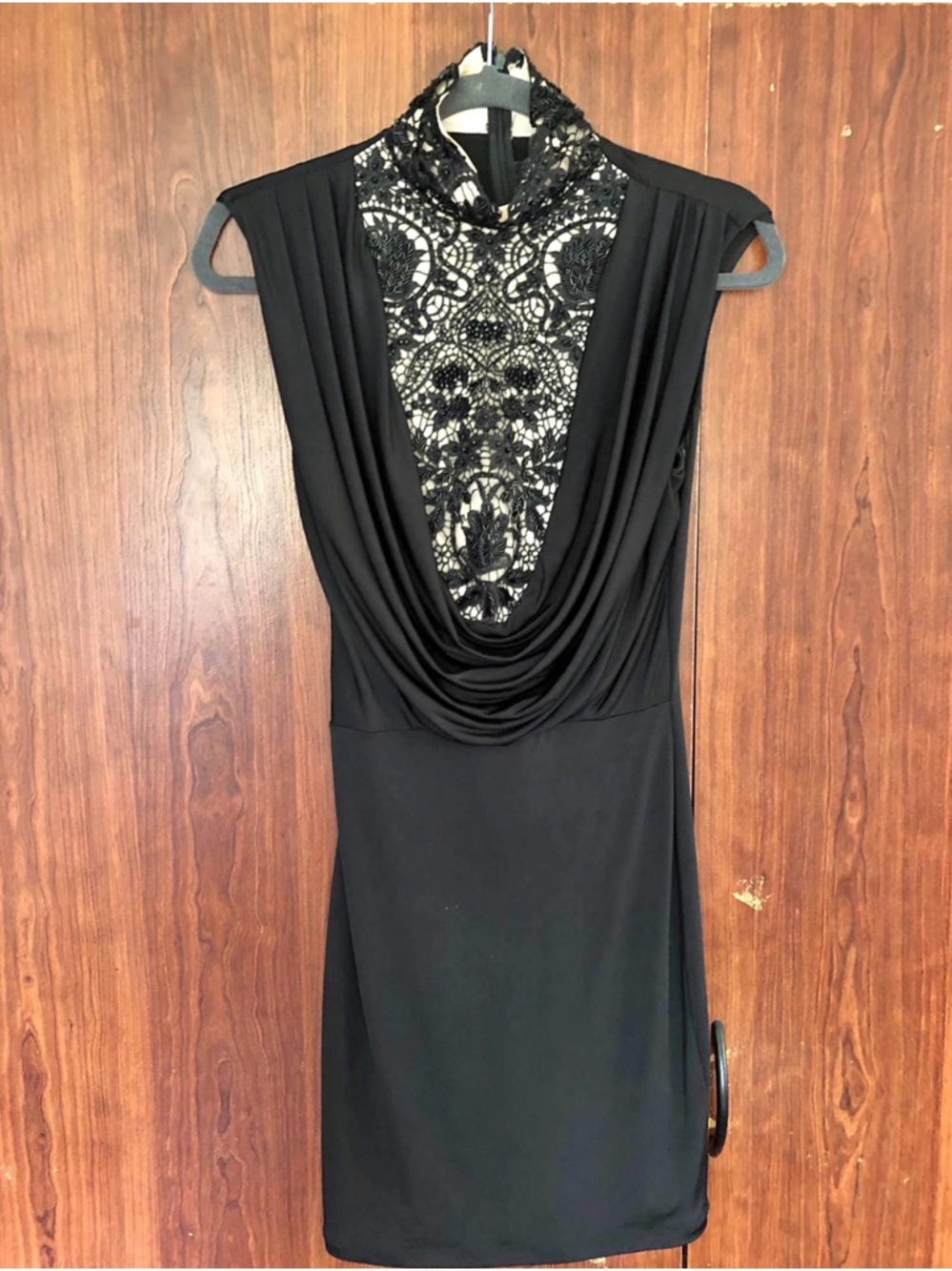 Arden B Size S Black Drape Front Lace-Inset Sleeveless Dress